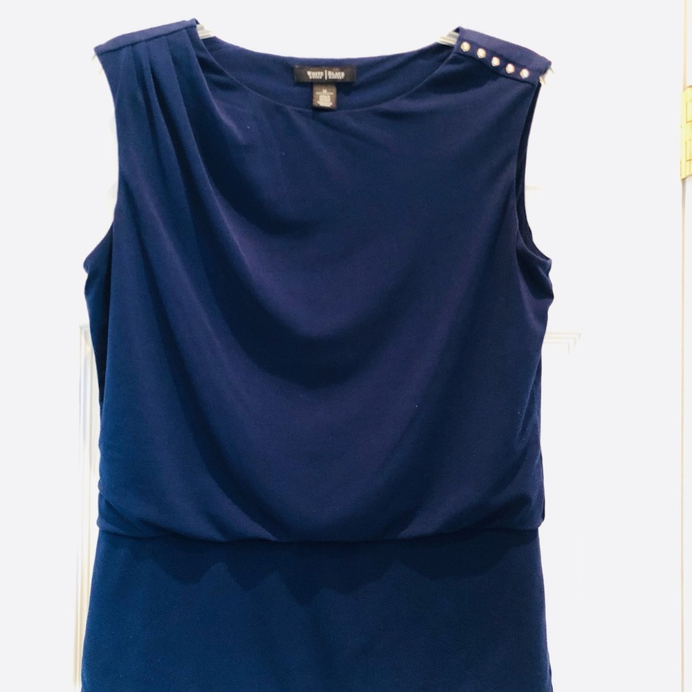 White House Black Market navy polyester spandex blouse.